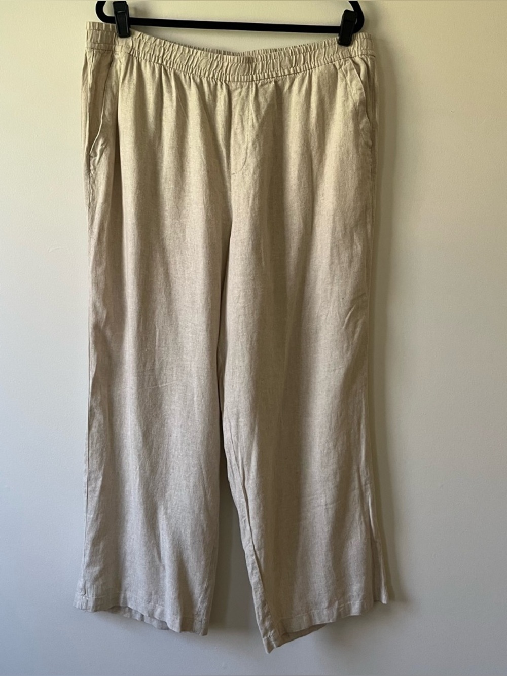 Old Navy Wide Leg Pull On Pants XL Beige Linen Blend Casual Neutral